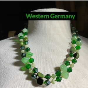 Western Germany Vintage Shades of Green Beaded Necklace Box Clasp